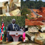 collage of william ruto, a stalled project on money backround