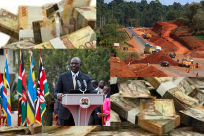 collage of william ruto, a stalled project on money backround