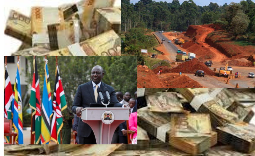 collage of william ruto, a stalled project on money backround