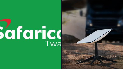 Safaricom logo and a picture of starlink device