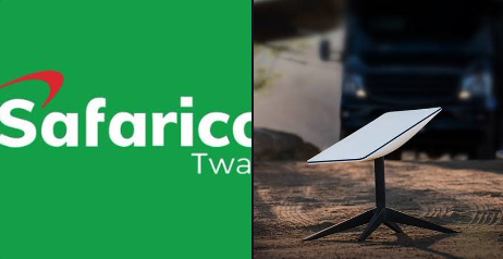 Safaricom logo and a picture of starlink device