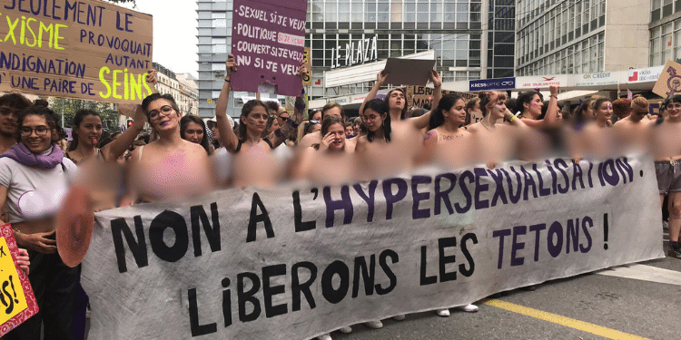 Switzerland women protesting