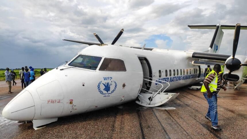 The Renegade Air Dash 8-300 plane landed on its belly as a result of failed landing gears in malakal south sudan