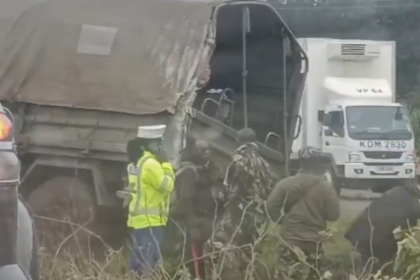 KDF truck in a ditch after rolling over injuring 25 soldiers