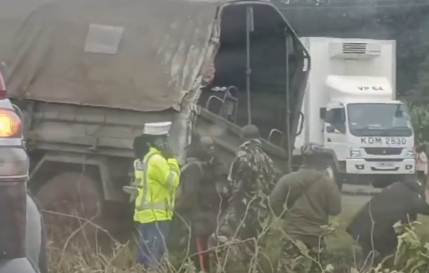 KDF truck in a ditch after rolling over injuring 25 soldiers