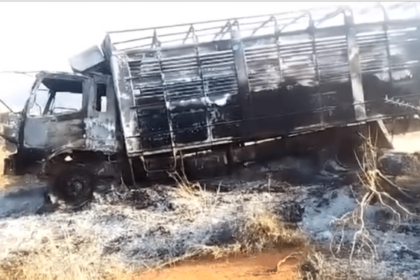 The lorry that was attacked in marsabit