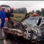 A view of the crashed mercedes along the Nakuru-Nairobi highway