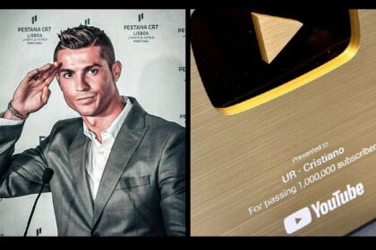 Cristiano Ronaldo Gold Plaque recievd after he surpassed 1 million subscribes PHOTO| @Bangtan_garrix