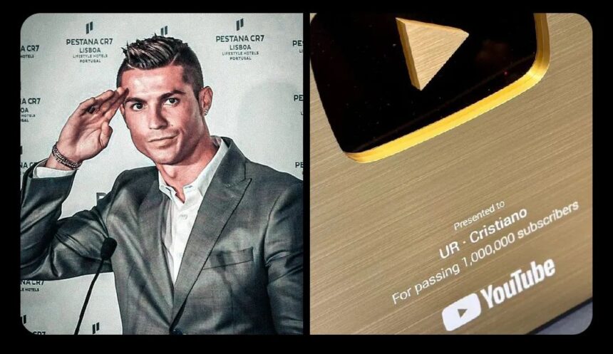 Cristiano Ronaldo Gold Plaque recievd after he surpassed 1 million subscribes PHOTO| @Bangtan_garrix