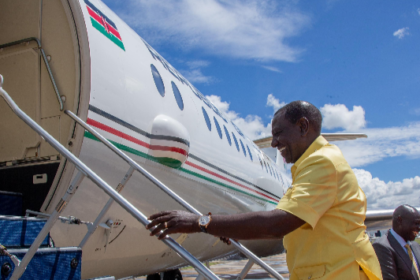 President Ruto bouarding a plane PHOTO| PCS