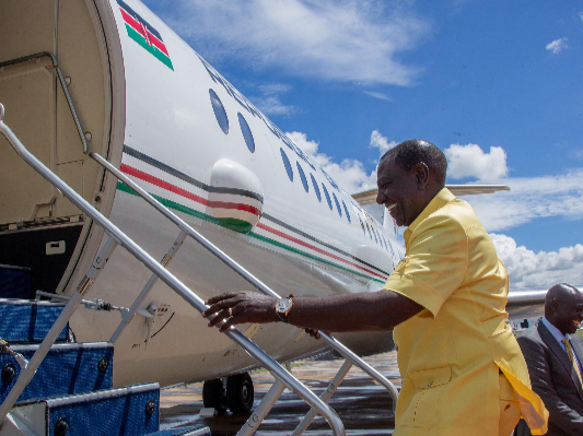 President Ruto bouarding a plane PHOTO| PCS