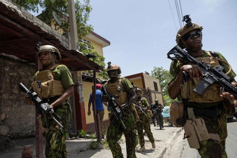 Kenyan police patrol Haiti streets