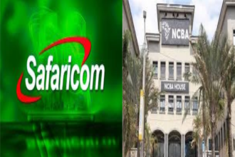 Safaricom logo and NCBA building Nairobi