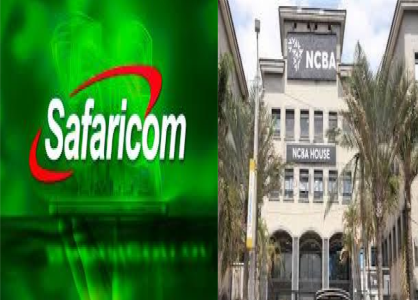 Safaricom logo and NCBA building Nairobi