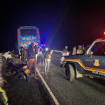 Salama bus after the attack in Moyale. Police at the scene PHOTO| The Star