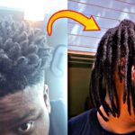 before and after photo of a year of growing dreadlocks