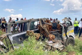 The Wreckage of the Matatu after the fatal accident PHOTO| X @OmwambaKE