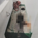 The remains of the body on the balcony covered with a layer of cement PHOTO| Geoje Police