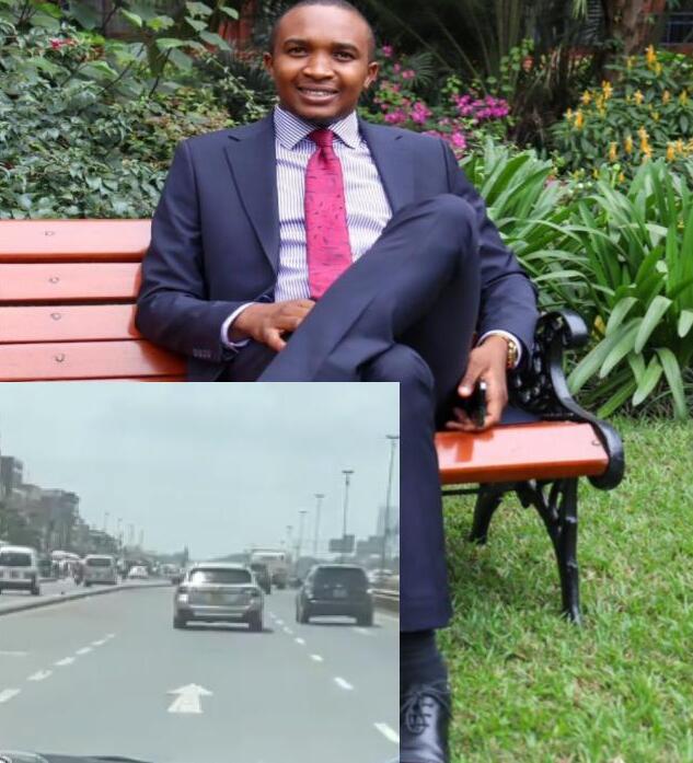 A collage of Morara Kebaso and the subaru ferrying him to langata police station