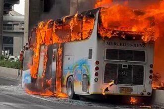 The school bus in flames PHOTO| TVMnews